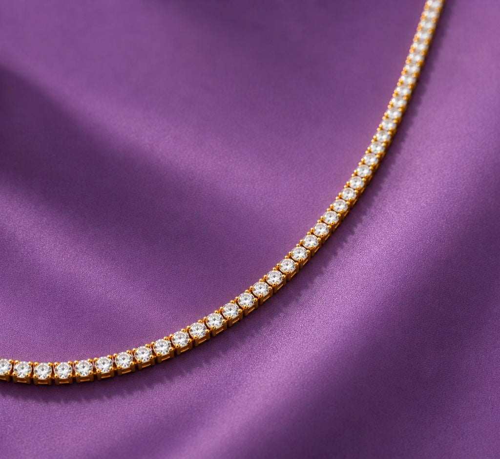 18K Gold Tennis Chain Necklace (18K Gold Plated)