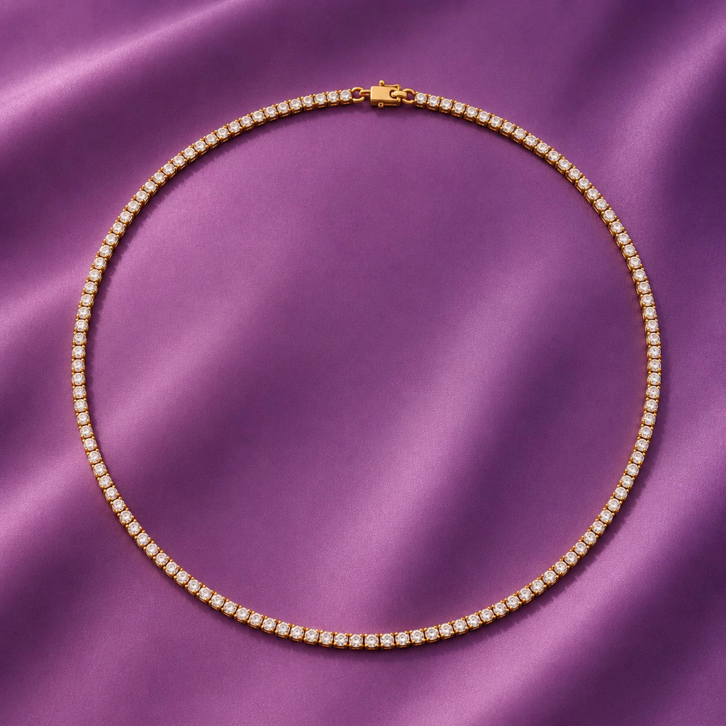 18K Gold Tennis Chain Necklace (18K Gold Plated)