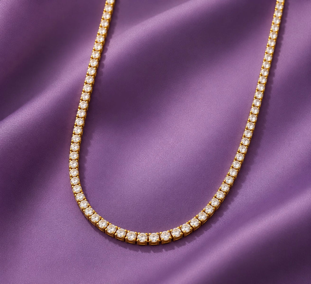 18K Gold Tennis Chain Necklace (18K Gold Plated)