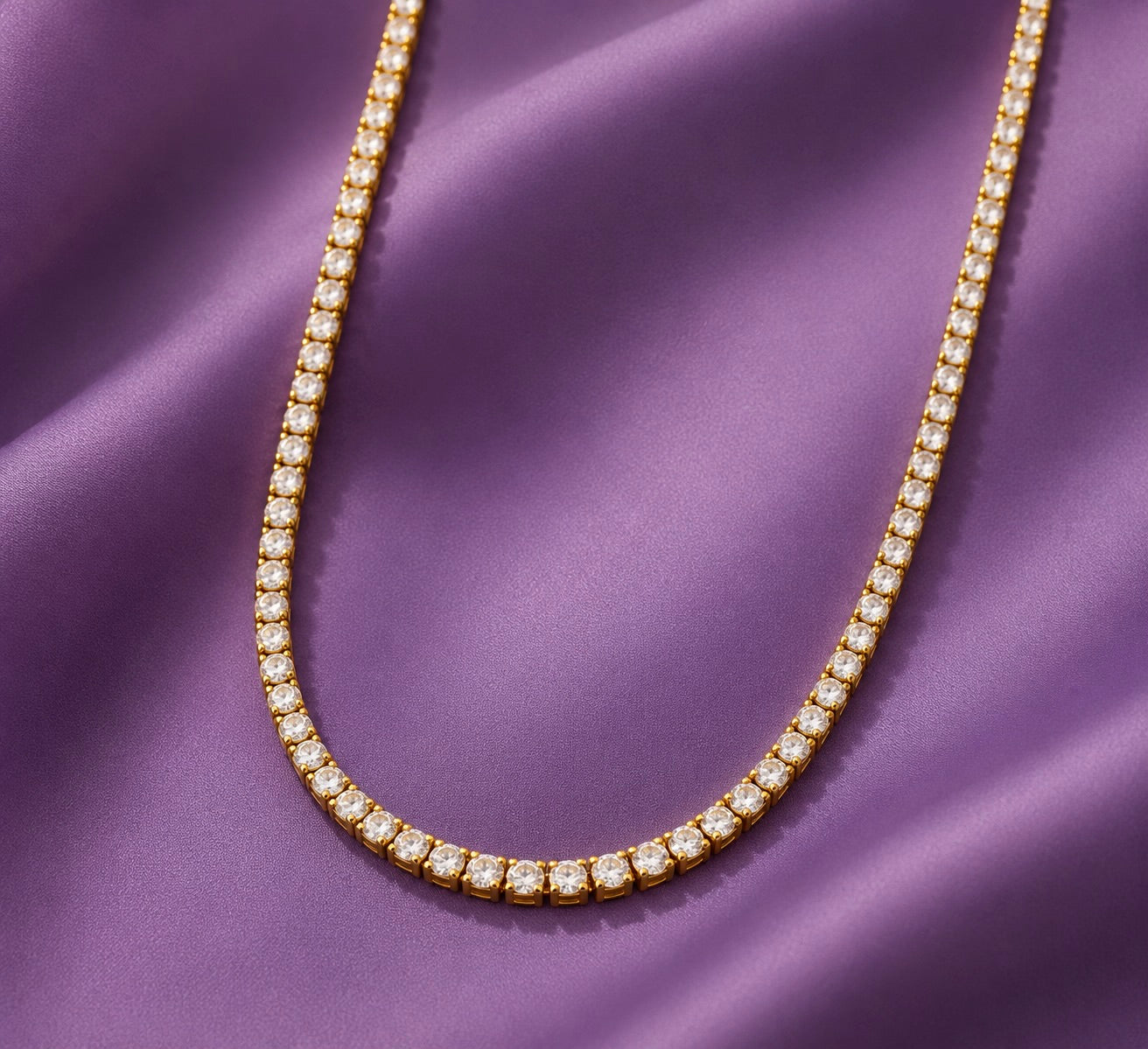 18K Gold Tennis Chain Necklace (18K Gold Plated)